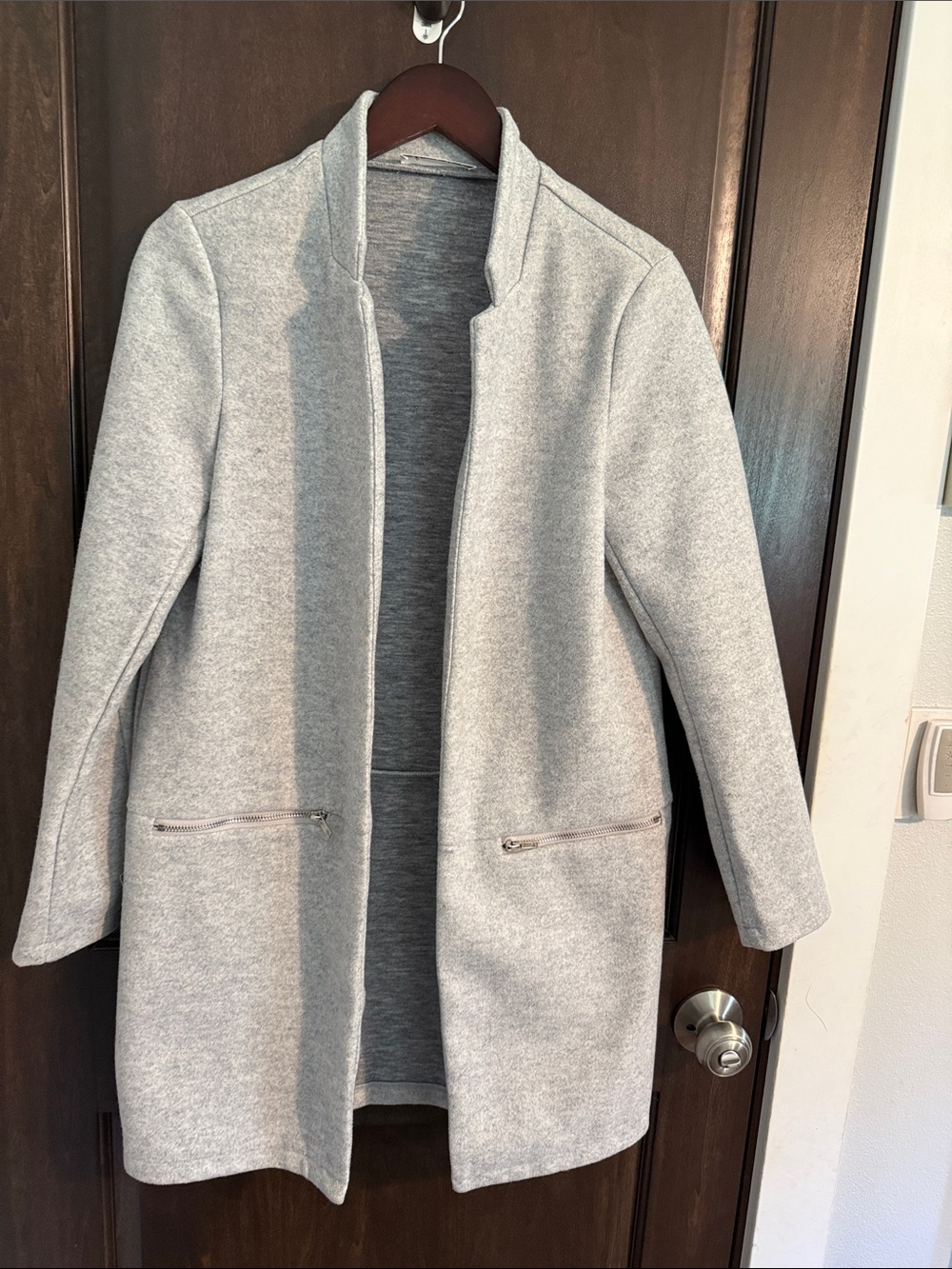 Women's Light Gray Open-Front Trench Coat/cardigan